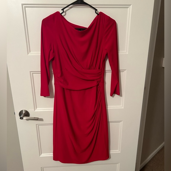 RED DRESS | formal wrap waist fitted spandex long sleeve dress size 8 - Picture 1 of 3